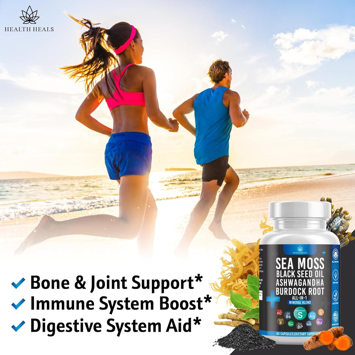 Sea Moss Black Seed Oil Ashwagandha Bladderwrack Burdock - 180 Cápsulas