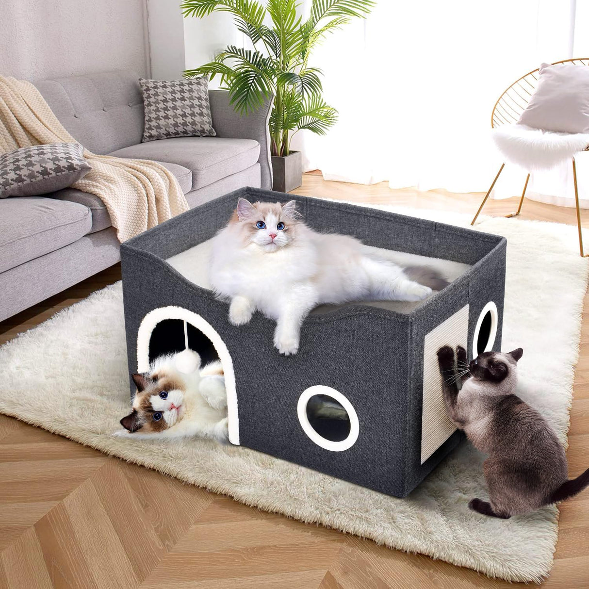 Casa para Gatos Heeyoo - Cueva Grande con Rascador y Pelota