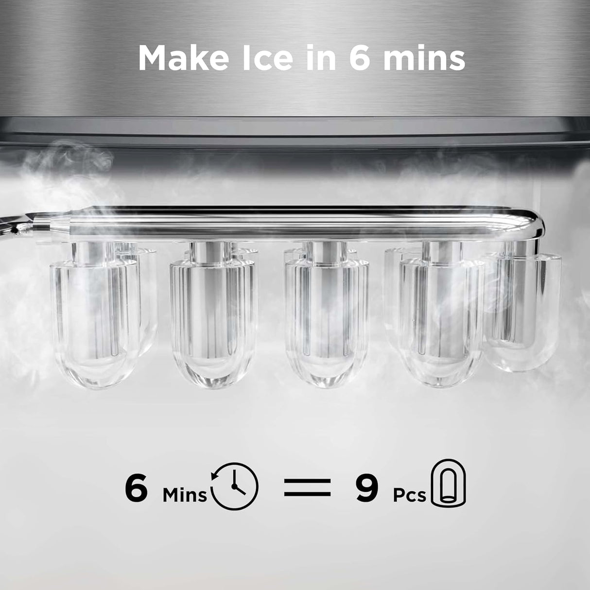 Máquina de Hielo Silonn, 9 Cubos en 6 Min, 26 Lbs en 24 Hrs
