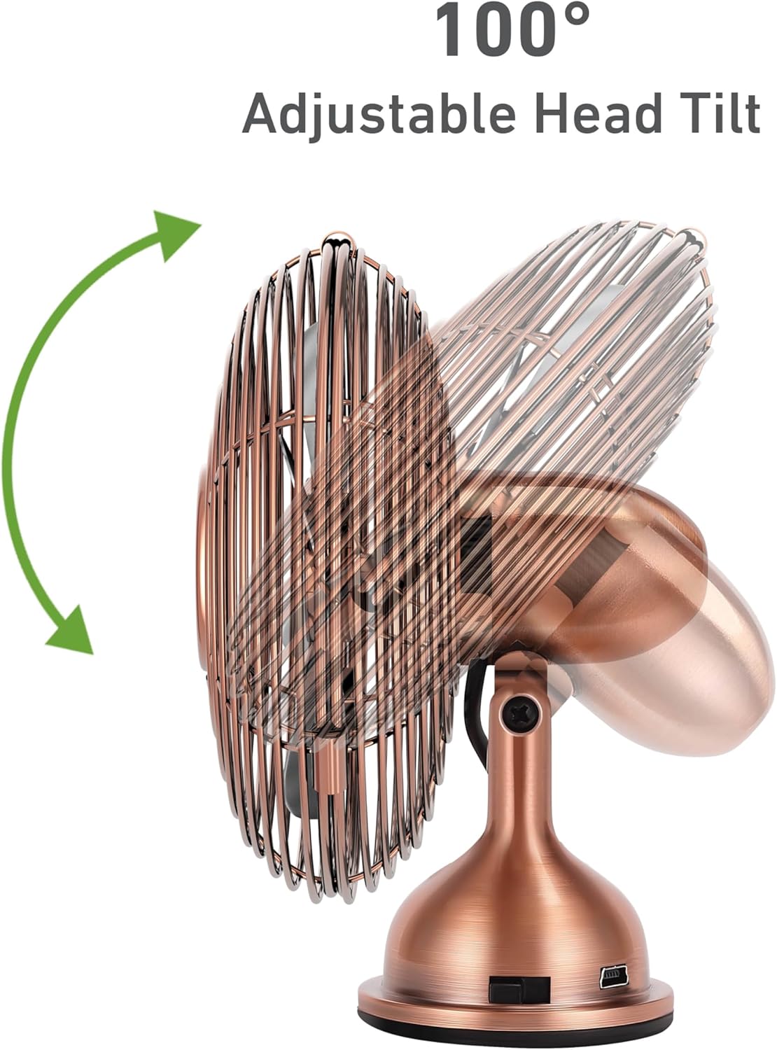 HOLMES Ventilador de Escritorio Mini USB, 4 Aspas, 100° Tilt
