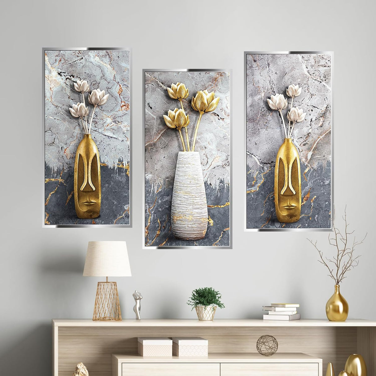 Pegatinas de Pared 3D Lotus, Set de 3, Adhesivas, 11.8x23.6