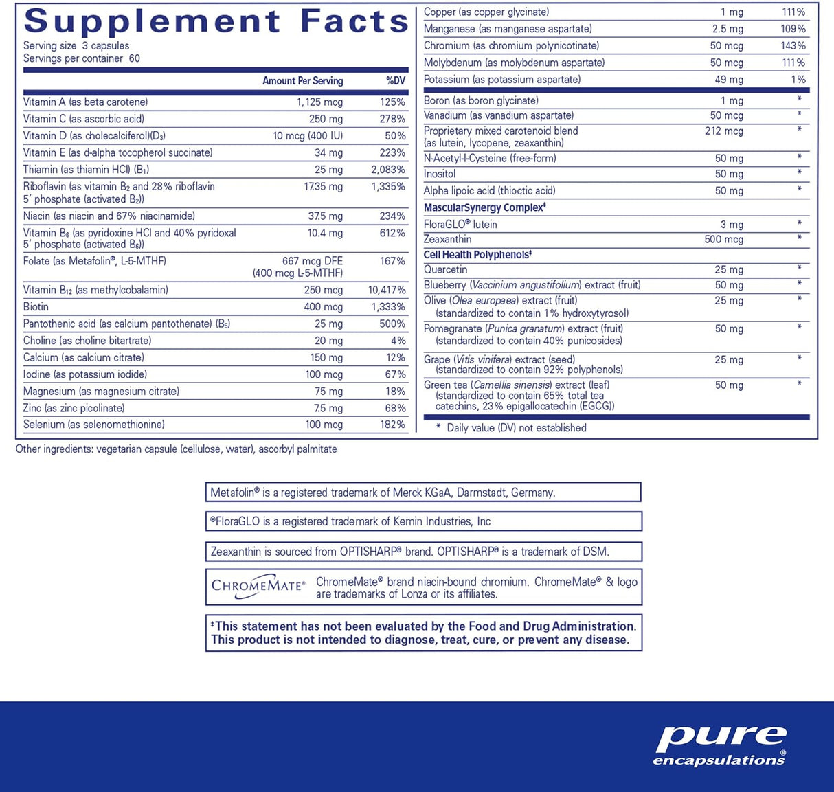 Nutrientes Polifenólicos Pure Encapsulations | Multivitamínico 180 Cápsulas