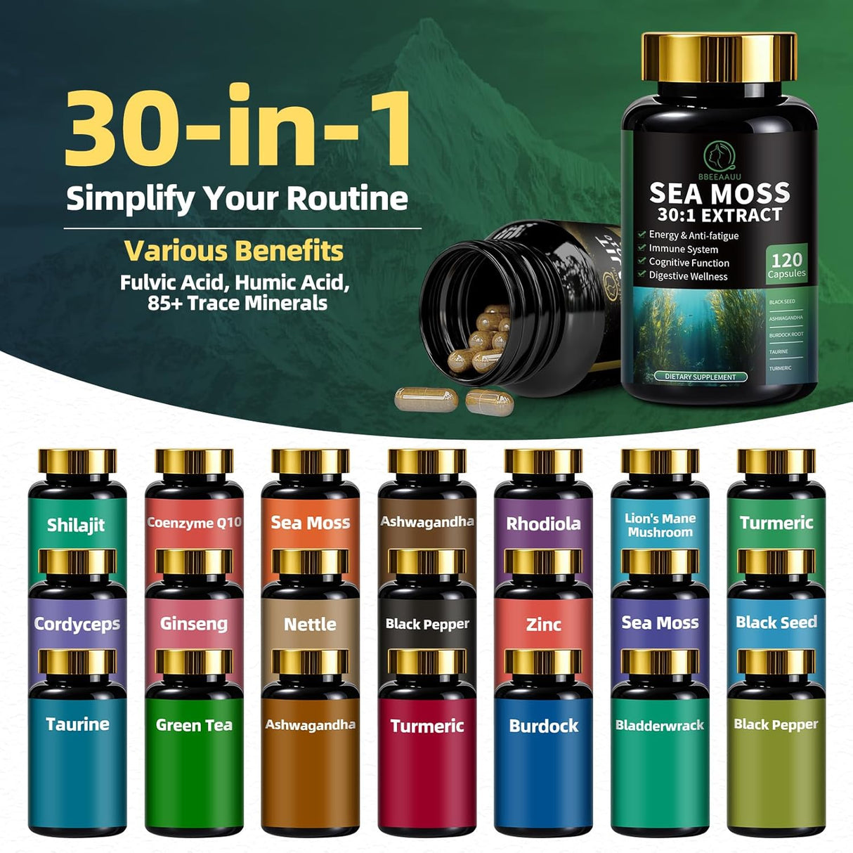 Suplemento Hombre con Shilajit y Sea Moss, 240 cápsulas