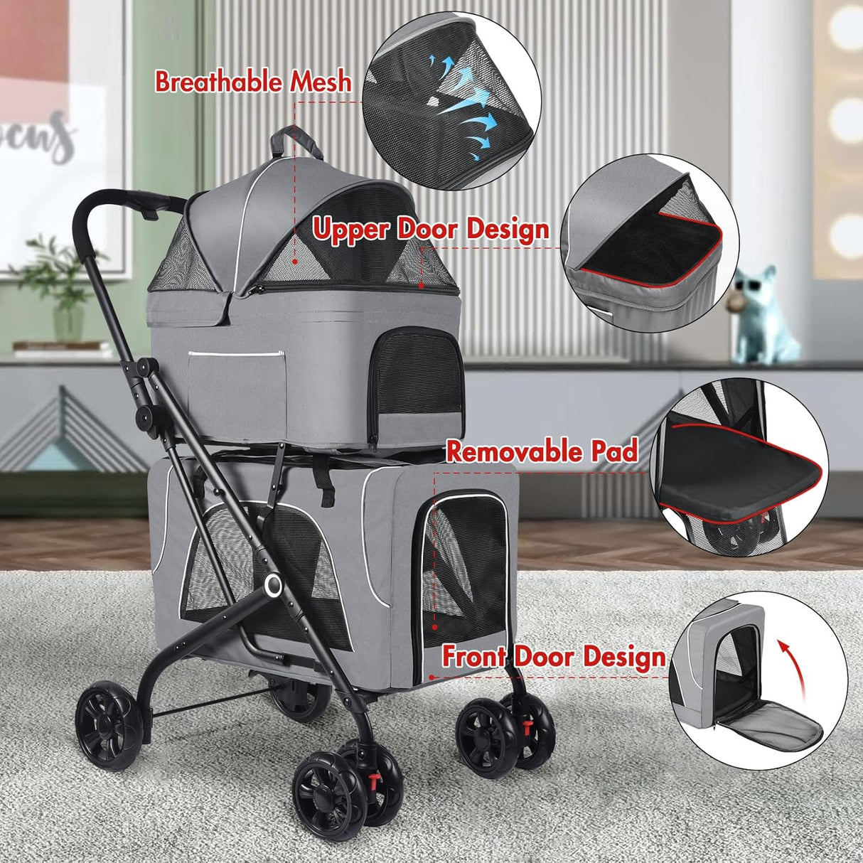 Carro de paseo para mascotas Doble, marca no especificada, 2 bolsas