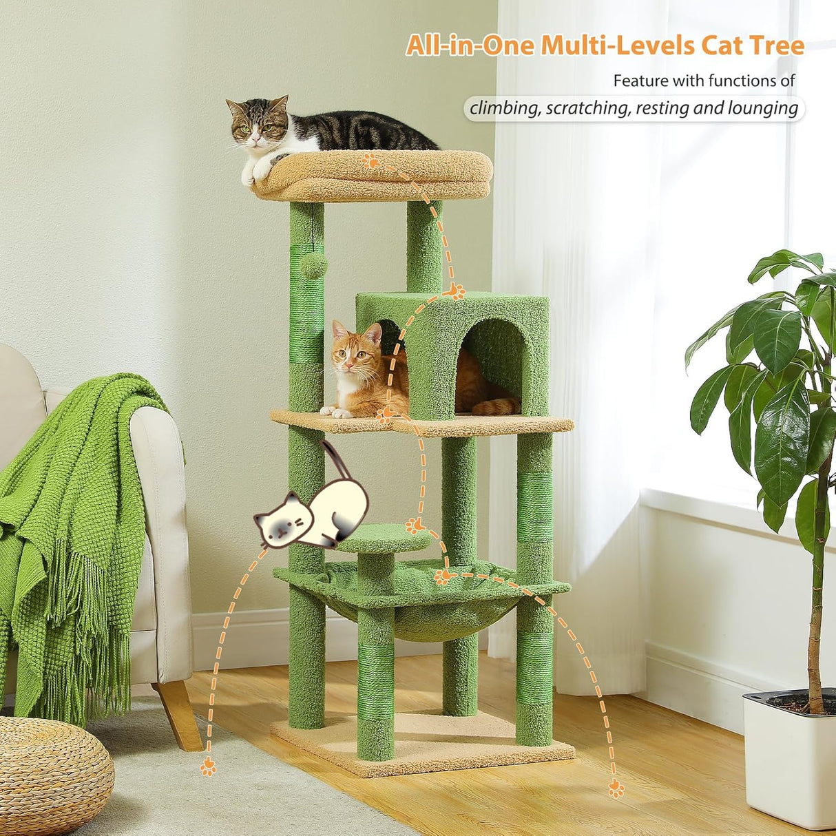 Árbol para gatos PETEPELA 45.7, torre con hamaca grande