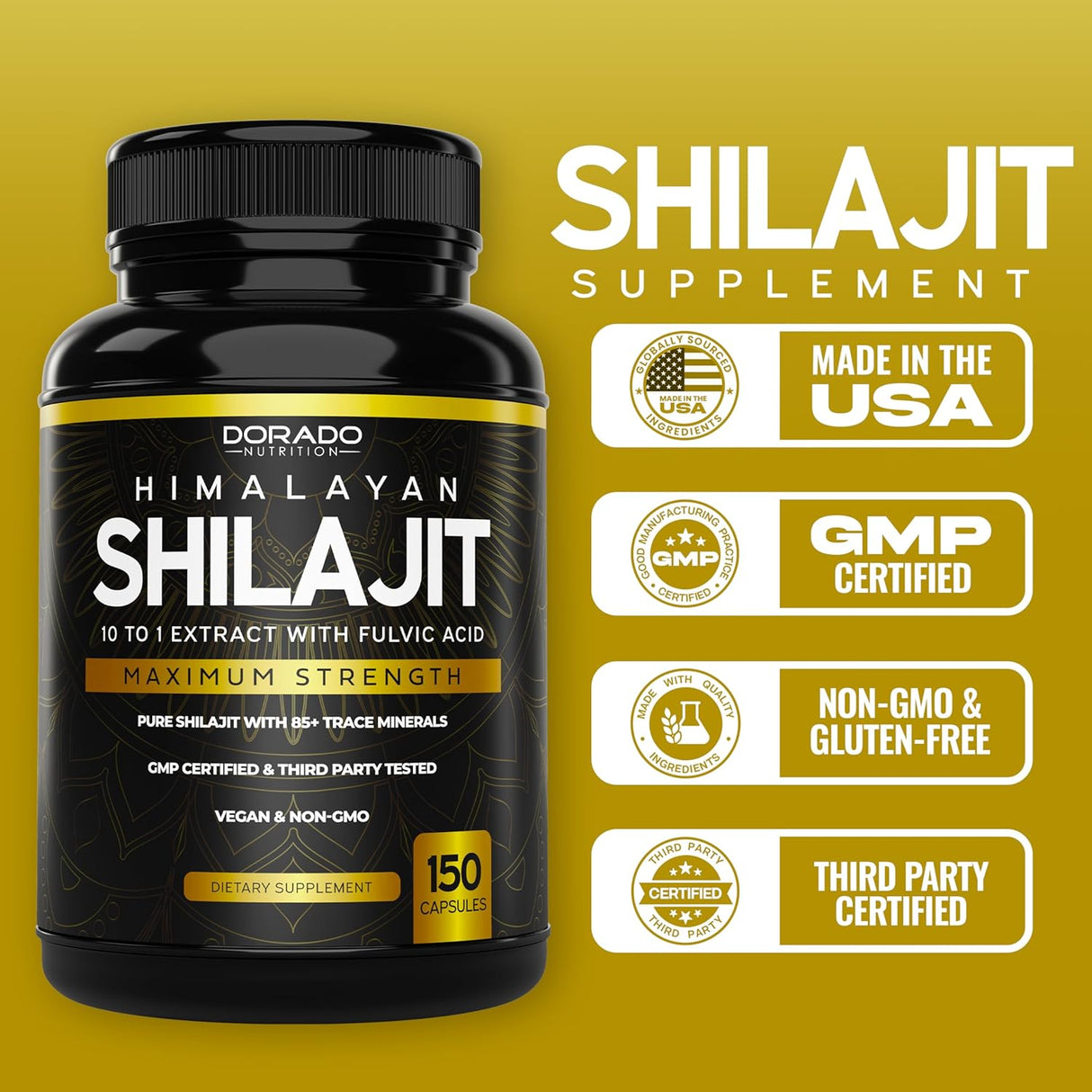 Shilajit Puro Himalaya con 85+ minerales 150 cápsulas