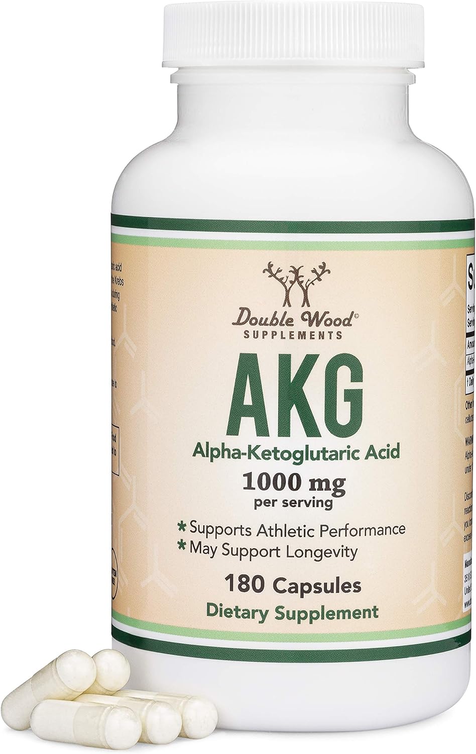 Suplemento AKG 1000mg Double Wood, Gluten Free, 180 Cápsulas