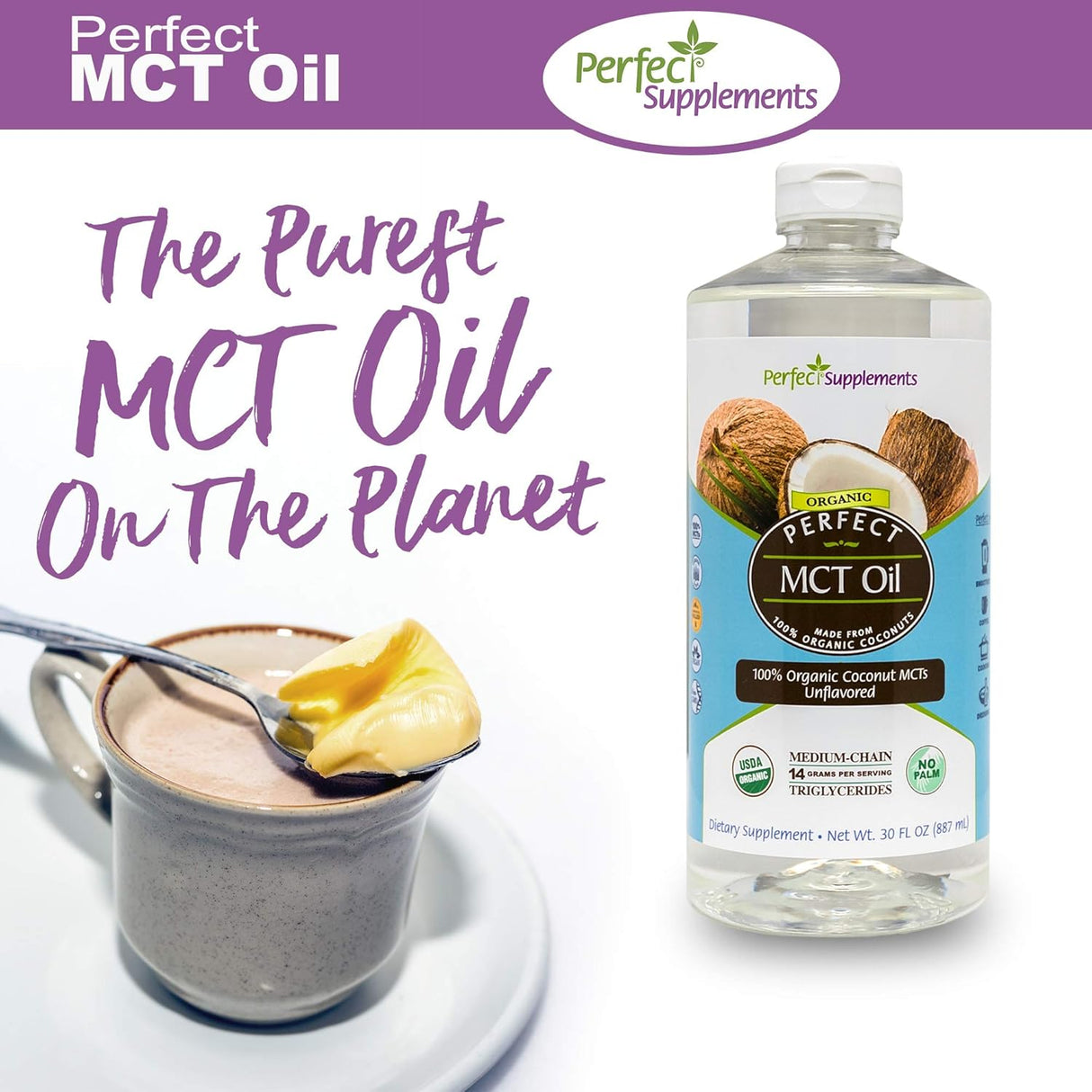 Suplemento MCT 100% aceite de coco orgánico sin OGM  30 oz