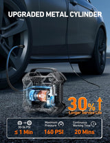 AstroAI Compresor de aire inflador de neumáticos bomba de aire portátil para neumáticos de coche, bomba de neumático de estructura metálica integrada de 12 V DC, 160 PSI con luz LED para coches, bicicletas, motocicletas y otros inflables (color amarillo)