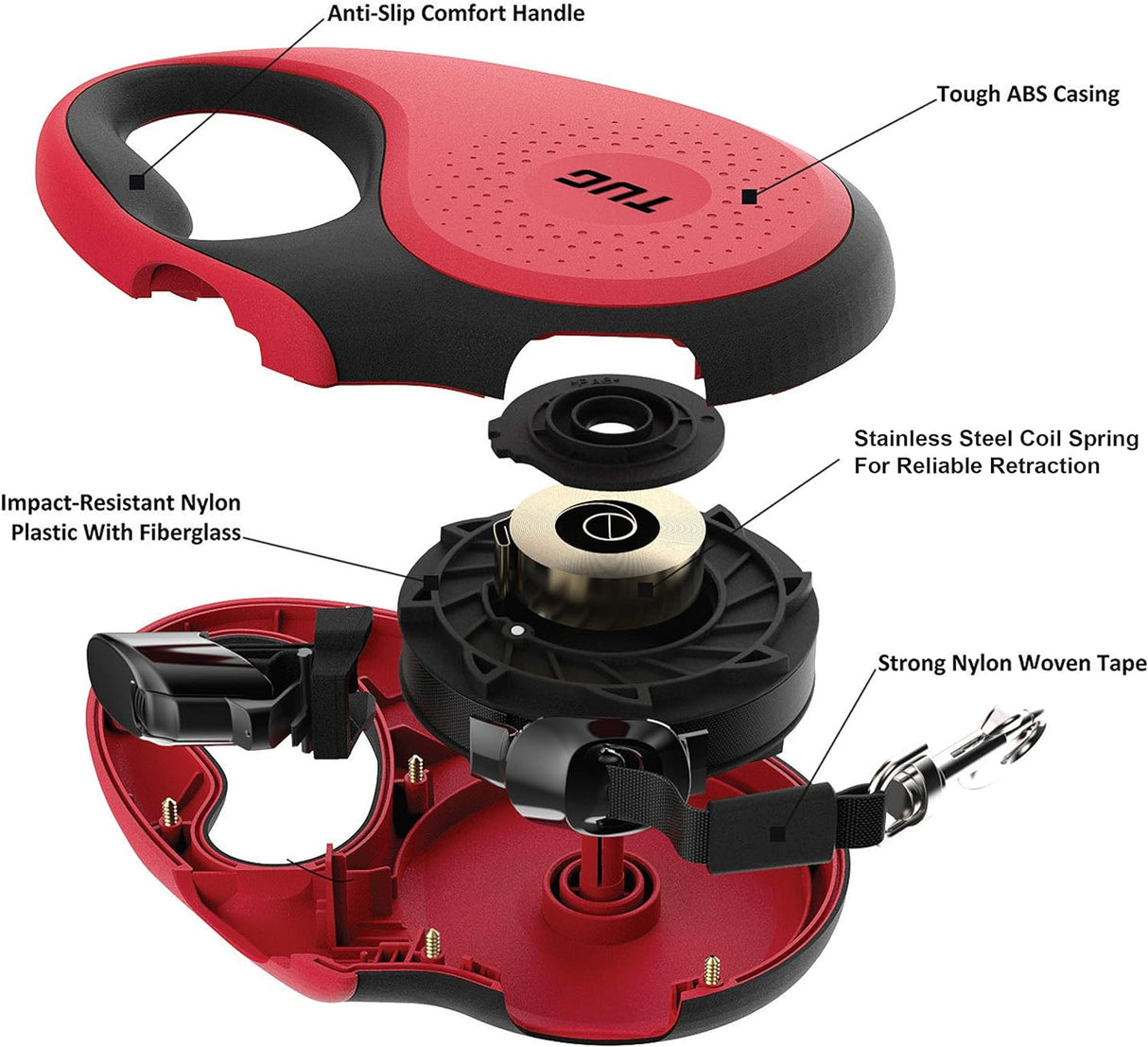 Correa retráctil 360º para perros, Rojo T007-MR TUG
