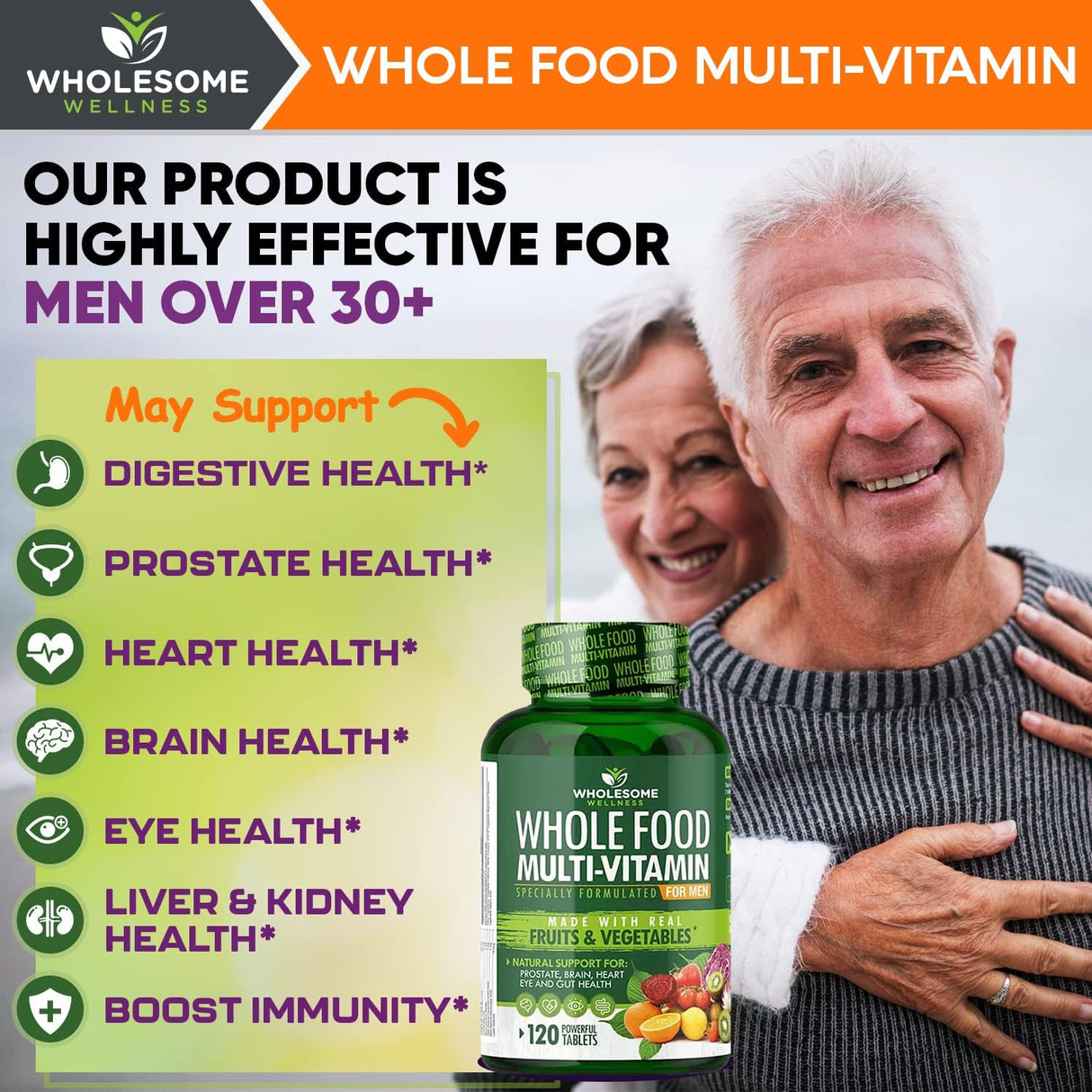 Multivitamínico de Alimentos Enteros para Hombres 120 Tab