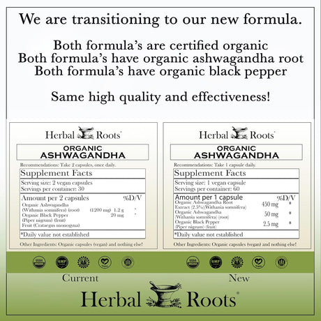 Cápsulas de Ashwagandha Herbal Roots | Fuerza Extra | 60 Veganas