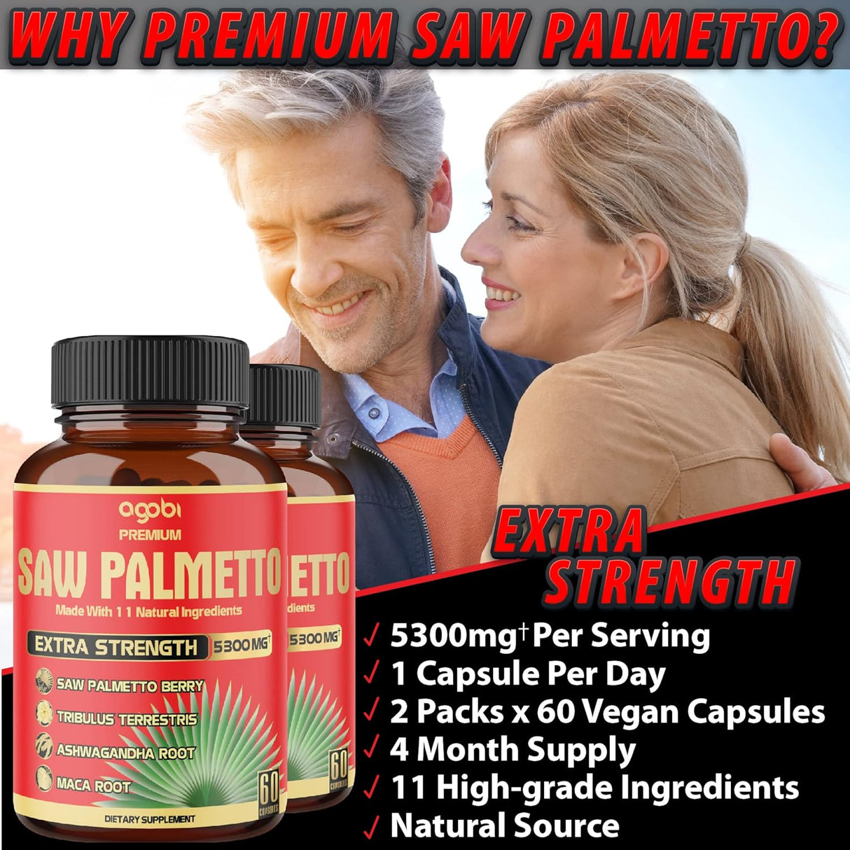 Suplementos de palma enana americana de 5300 mg 60 unidades