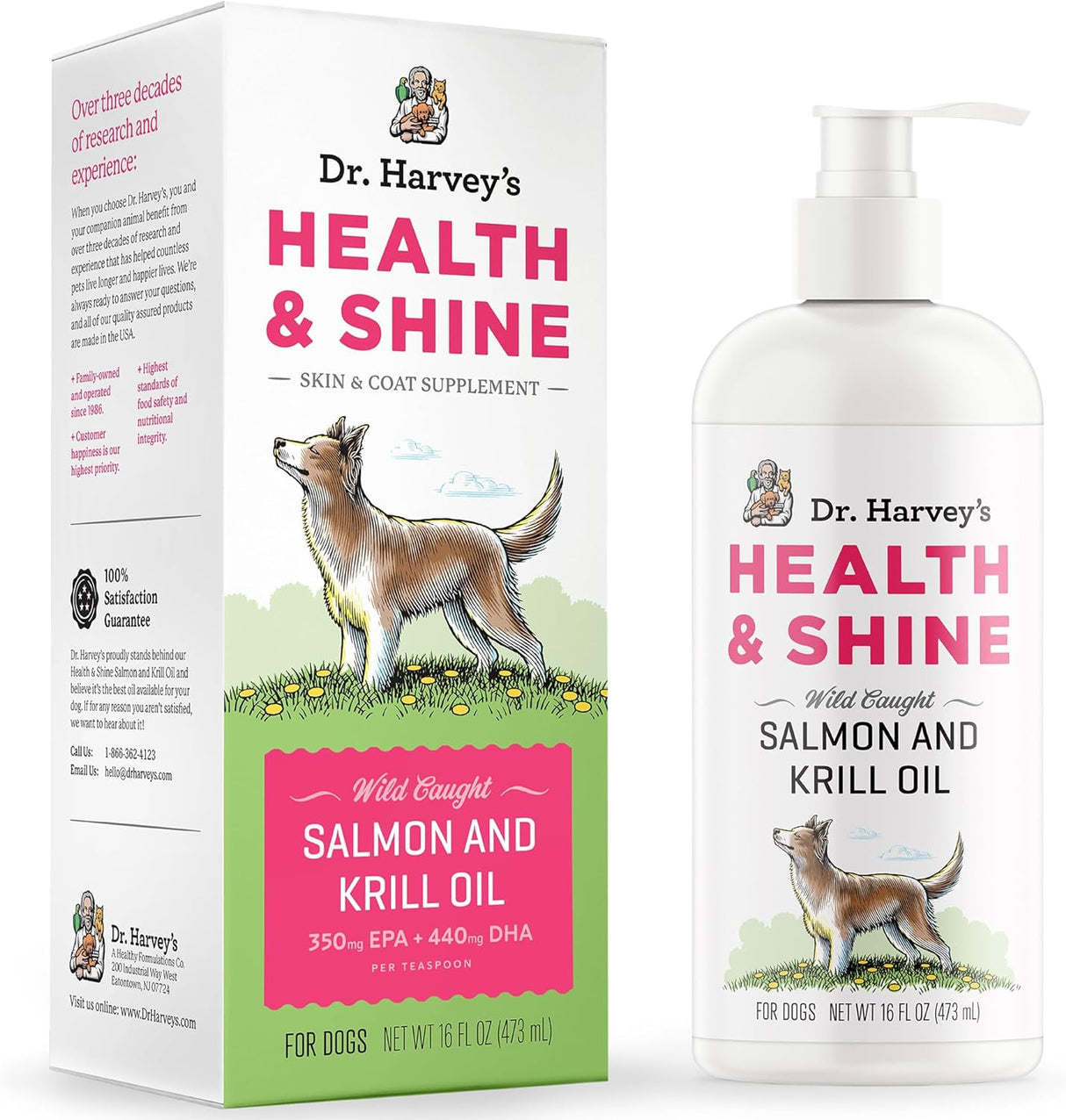 Shine Aceite de pescado de salmón y krill para perros,