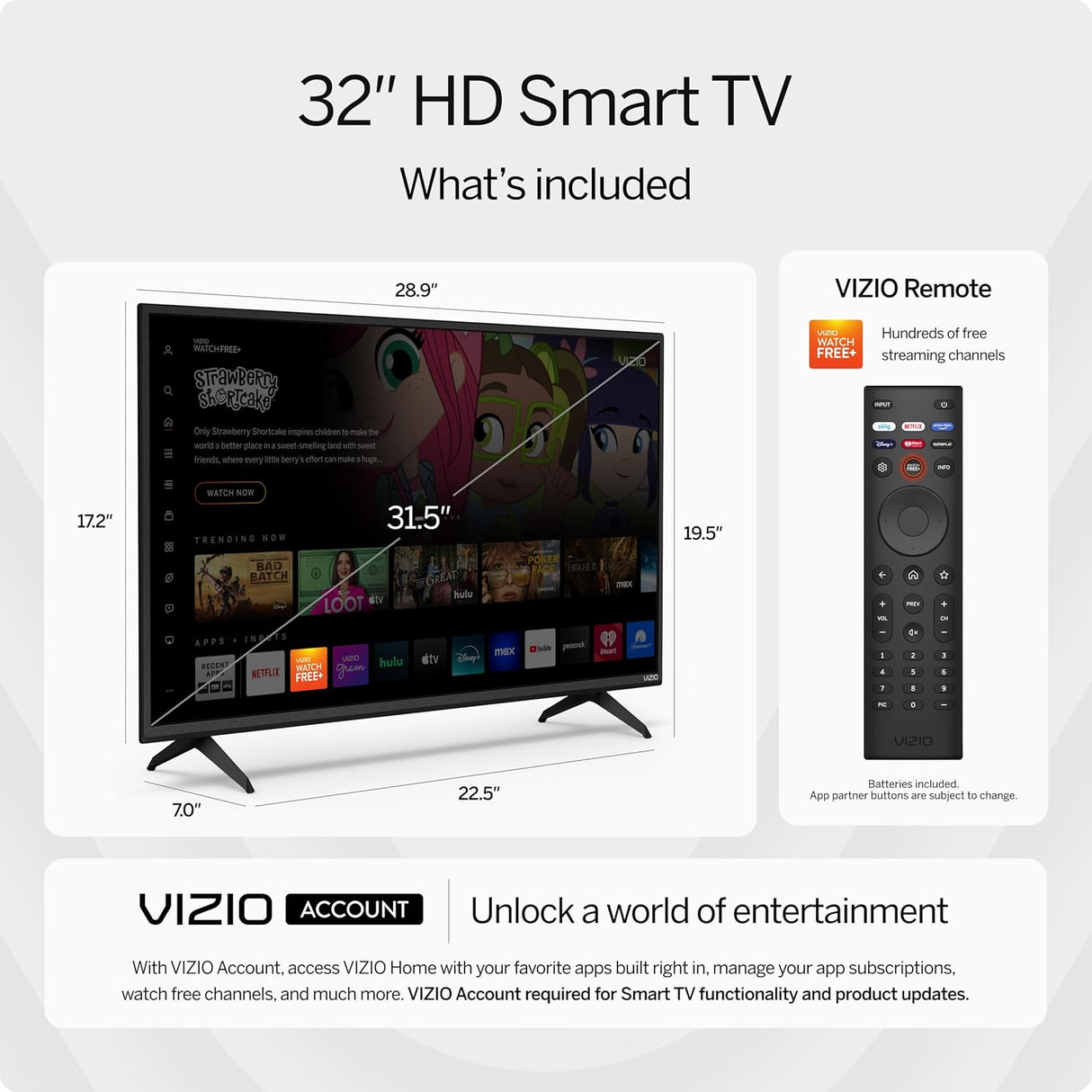 Televisor VIZIO 32 HD 720p Smart con AirPlay y Alexa, D32h-J