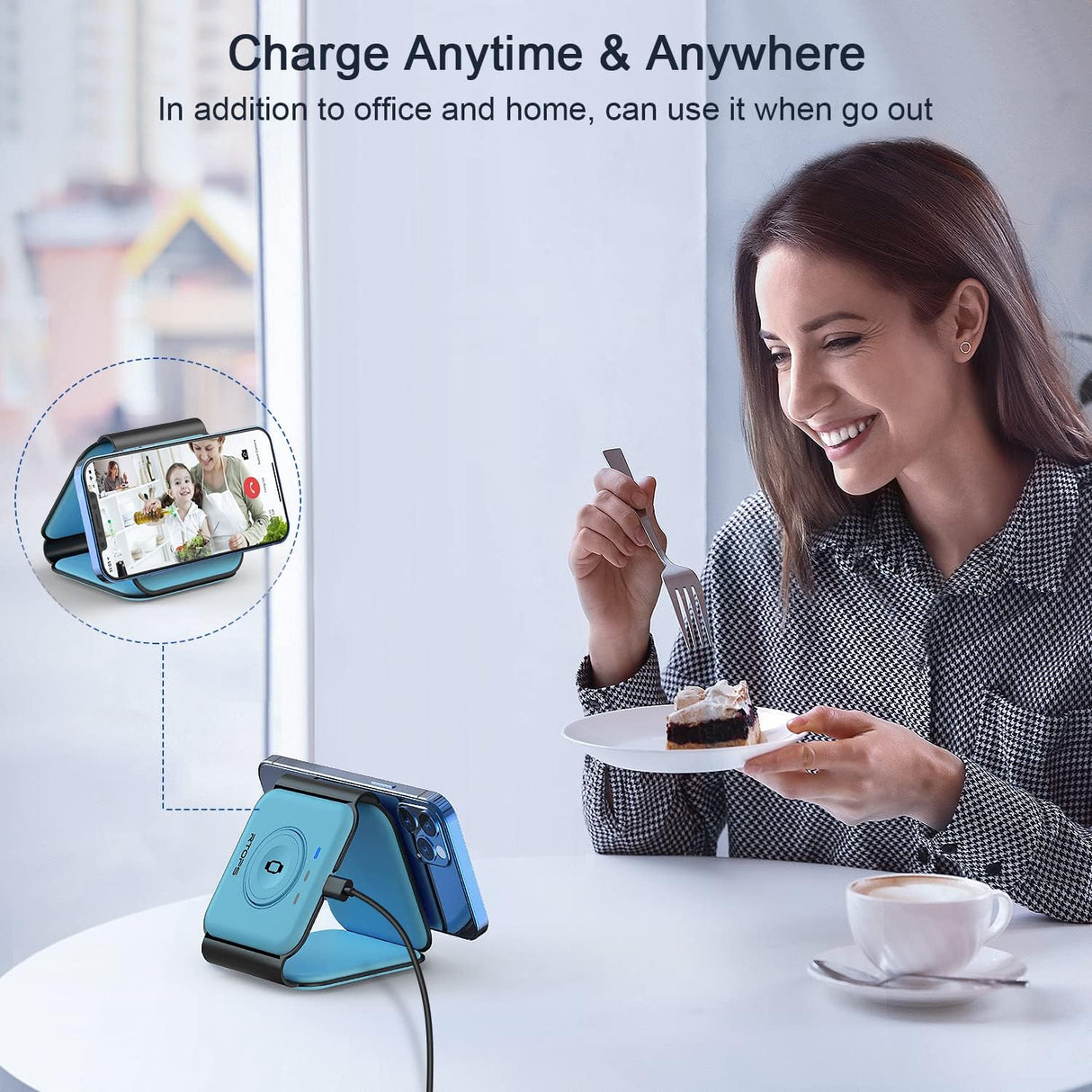 Cargador inalámbrico 3 en 1 magnética de viaje color azul