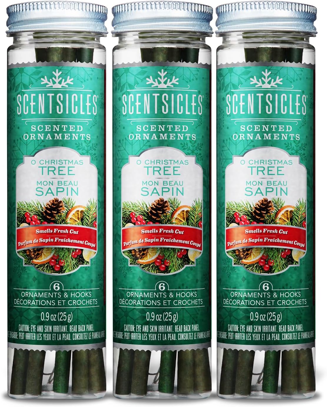 Adornos de Navidad Scentsicles Ornamentos Aromáticos de Pino - 3 Botellas