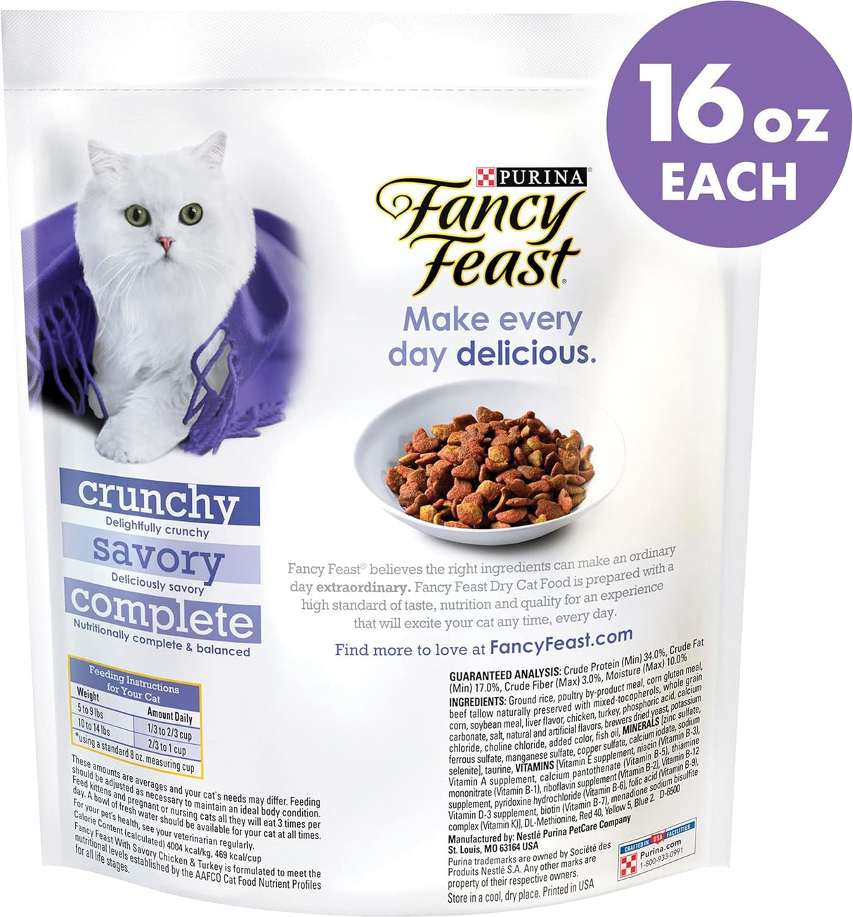 Fancy Feast Gourmet - Alimento seco para gatos con pollo y pavo (2 bolsas) (16 onzas cada una)