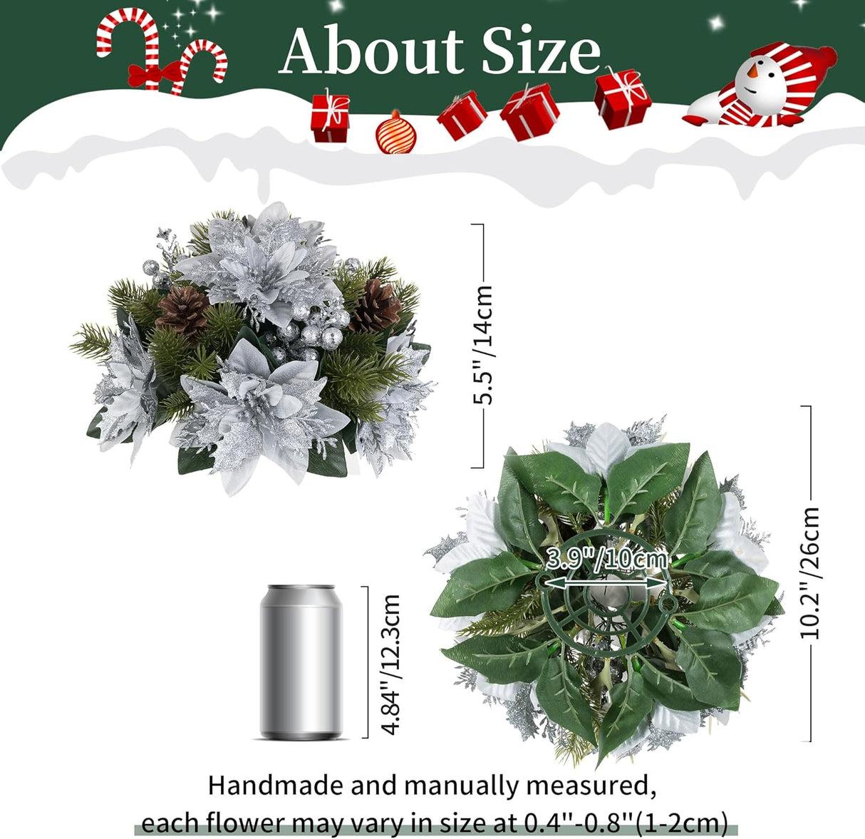 Flores Navideñas Artificiales BLOSMON 6 Pcs Poinsettias Glitter