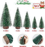 5 PCS Árboles de Navidad de Cepillo con Base de Madera