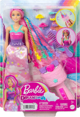 Barbie Dreamtopia Muñeca, Pelo Twist 'n Style, Extensiones y Accesorios