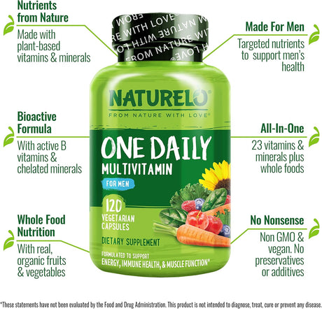 Multivitaminas para hombres NATURELO, 120 cápsulas vegetarianas