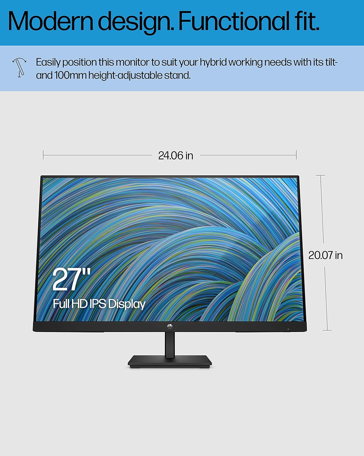 Monitor HP 27h Full HD, Panel IPS, 75Hz, Altura Ajustable