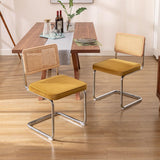 Zesthouse MId Century - Juego de 2 sillas de comedor modernas, sillas decorativas de terciopelo con respaldo de caña natural y base cromada inoxidable, sillas famosas de diseño Breuer, sillas de cocina tapizadas de ratán