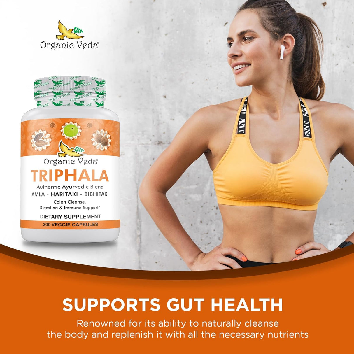 Polvo de Triphala Orgánico 300 Cápsulas - Organic Veda 1000mg