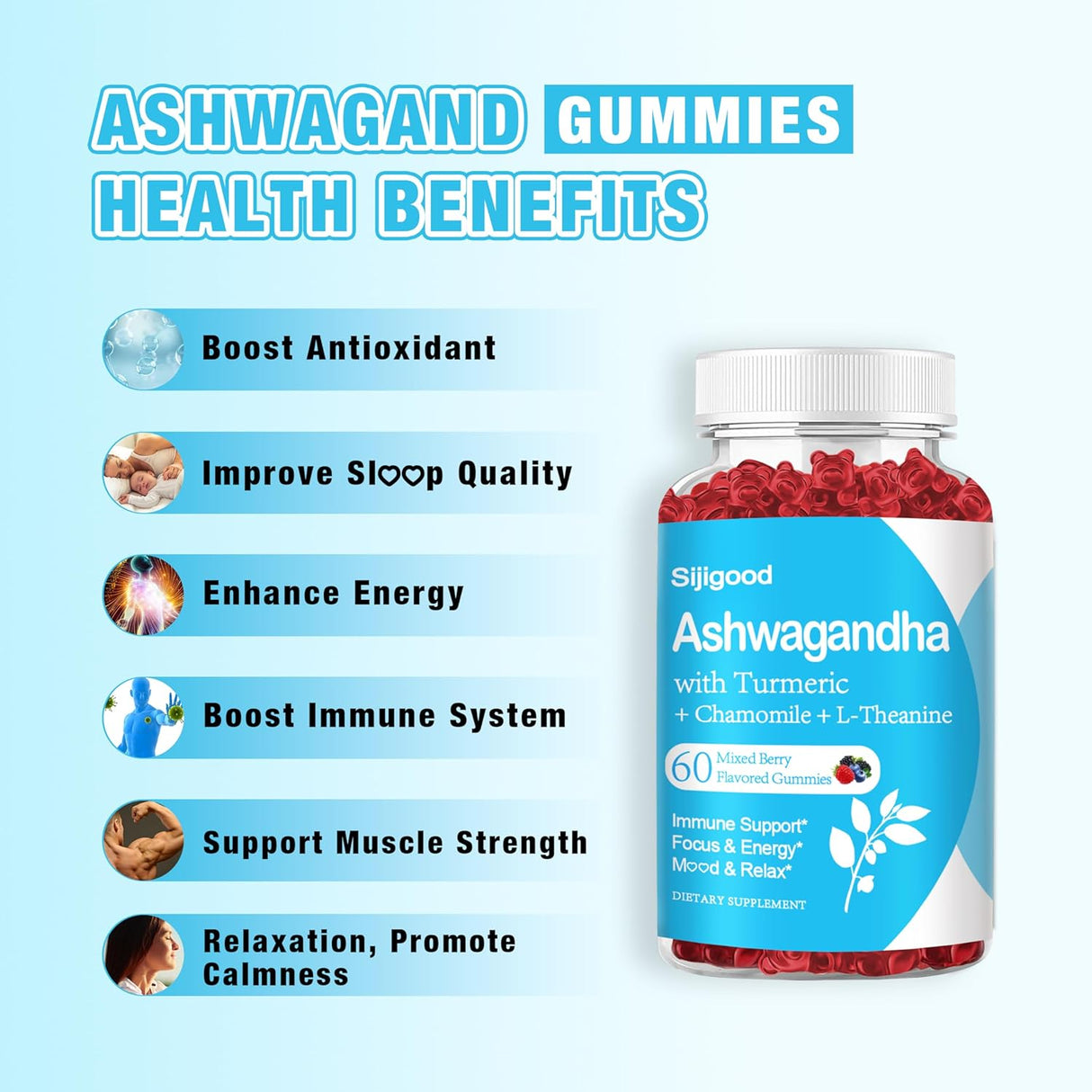 2 Pack Gummies Ashwagandha con L-theanine, 120 Mixed Berry