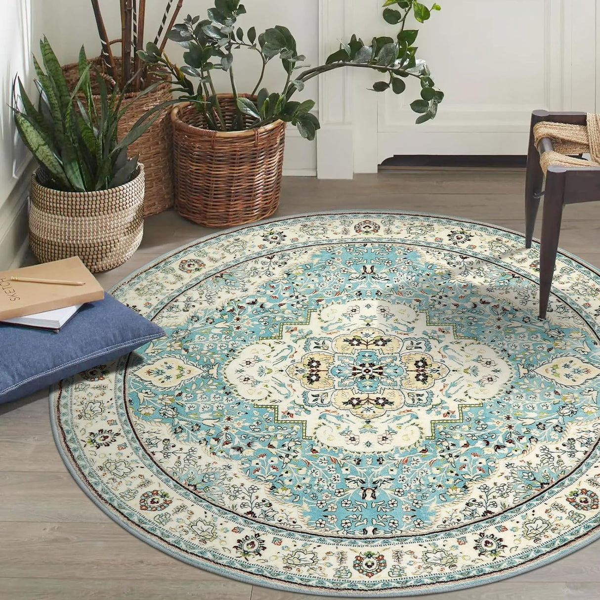 Tapetes decorativos redonda de medallón floral para hogar