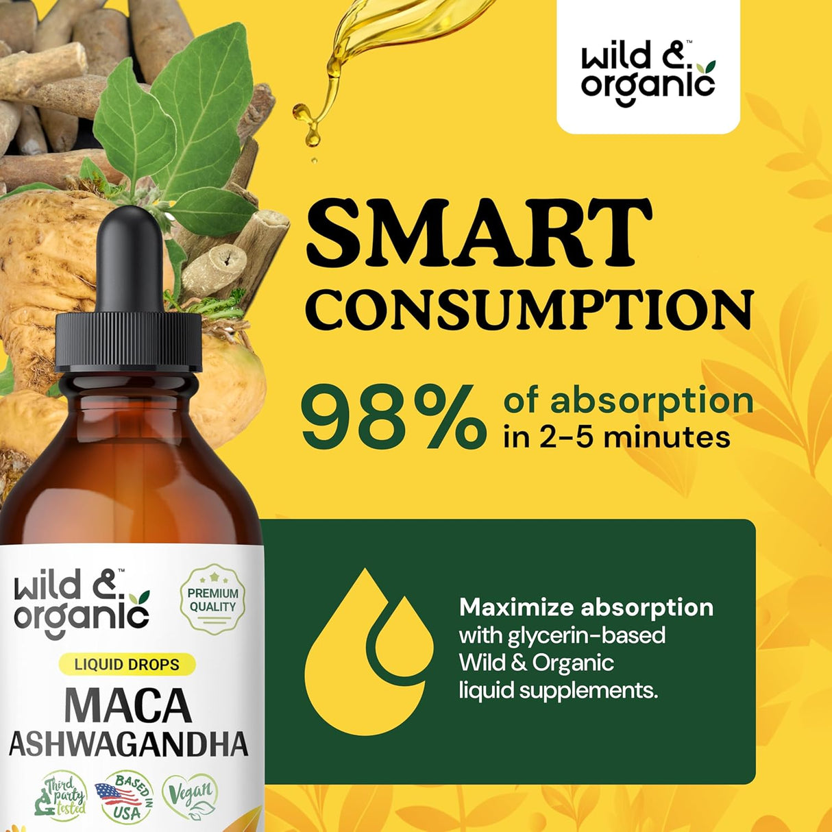 Gotas de Maca y Ashwagandha - Suplementos Orgánicos 4 oz