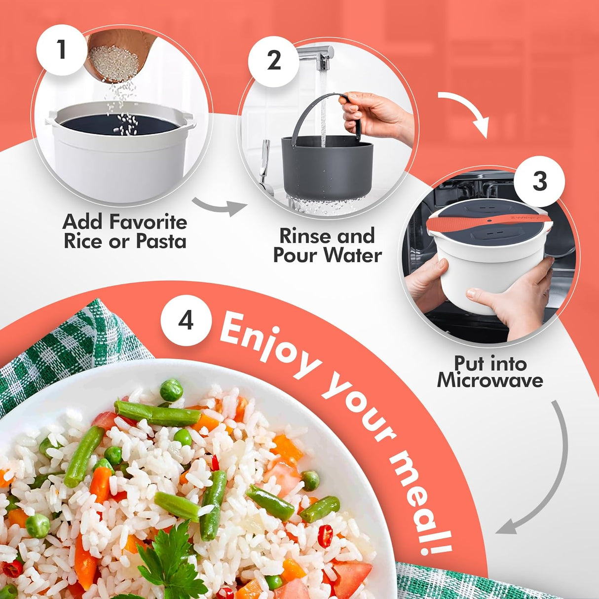 Cocedor de arroz y pasta, marca X, diseño sin desorden, 8 tazas