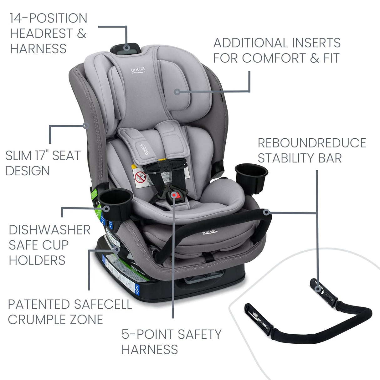 Asiento convertible para automóvil de 17 pulgadas  grafito