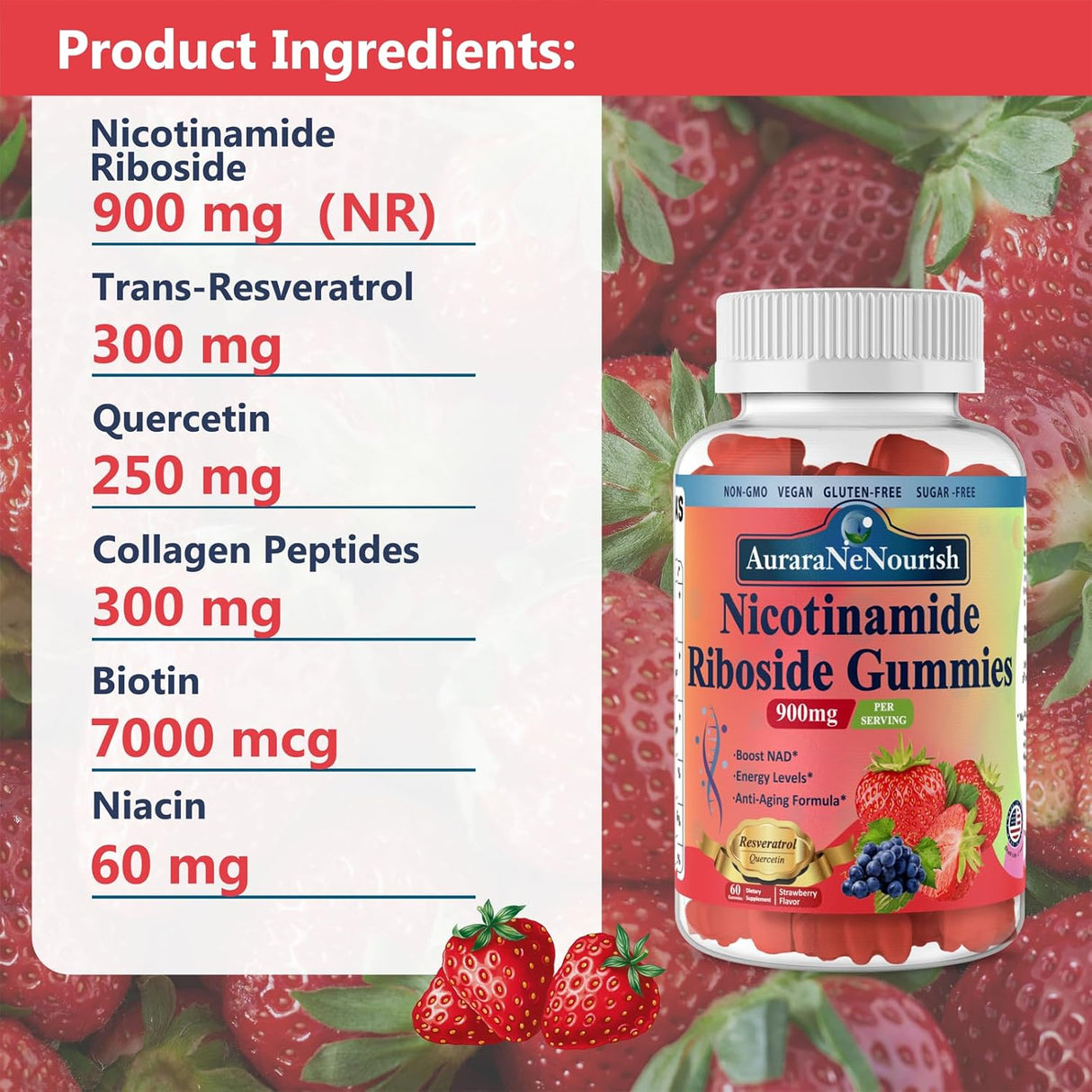 Gomitas NAD Sin Azúcar, Suplemento Antienvejecimiento 900mg