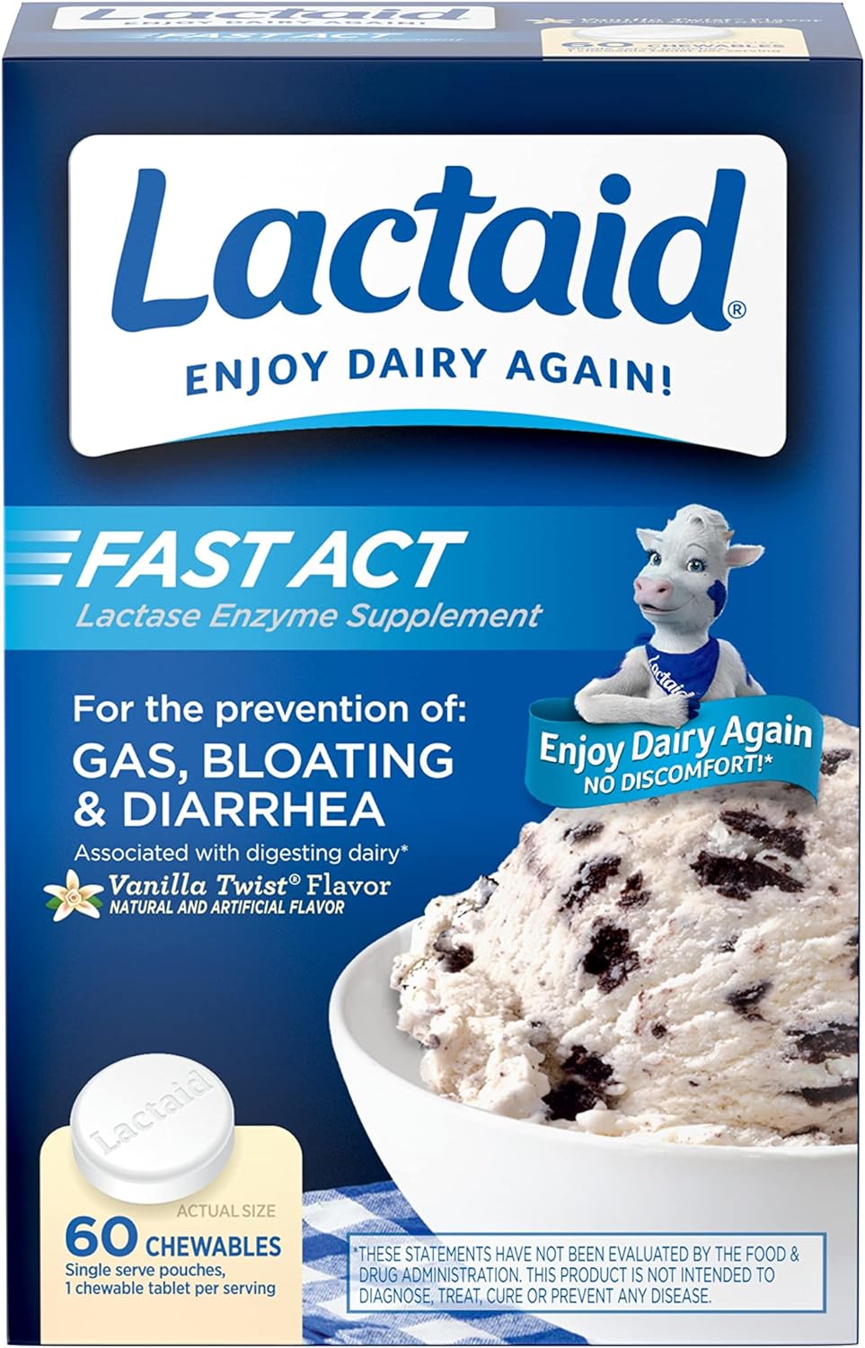 Suplemento Lactaid Fast Act masticable, vainilla