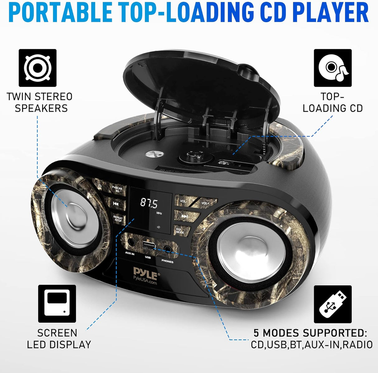 Reproductor de CD portátil Bluetooth PYLE-HOME PHCD55