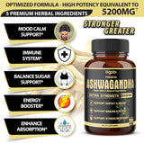 Suplementos Ashwagandha prémium 5 en 1 a 5200 mg en polvo