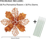 Flores Poinsettia Artificial 16 Pcs - Wironlst Decoraciones Navidad