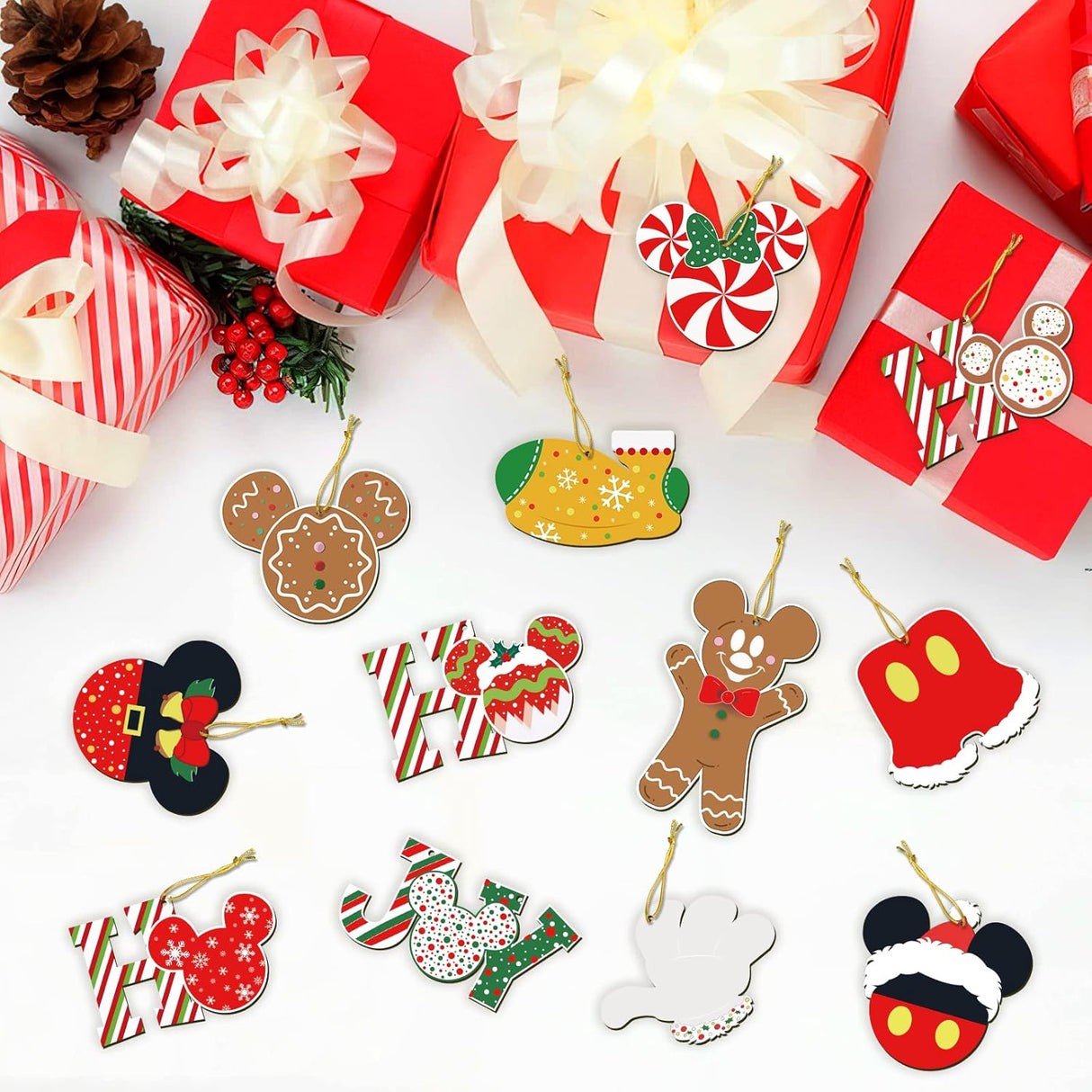 Juego de adornos de árbol de Navidad – 24 adornos de madera