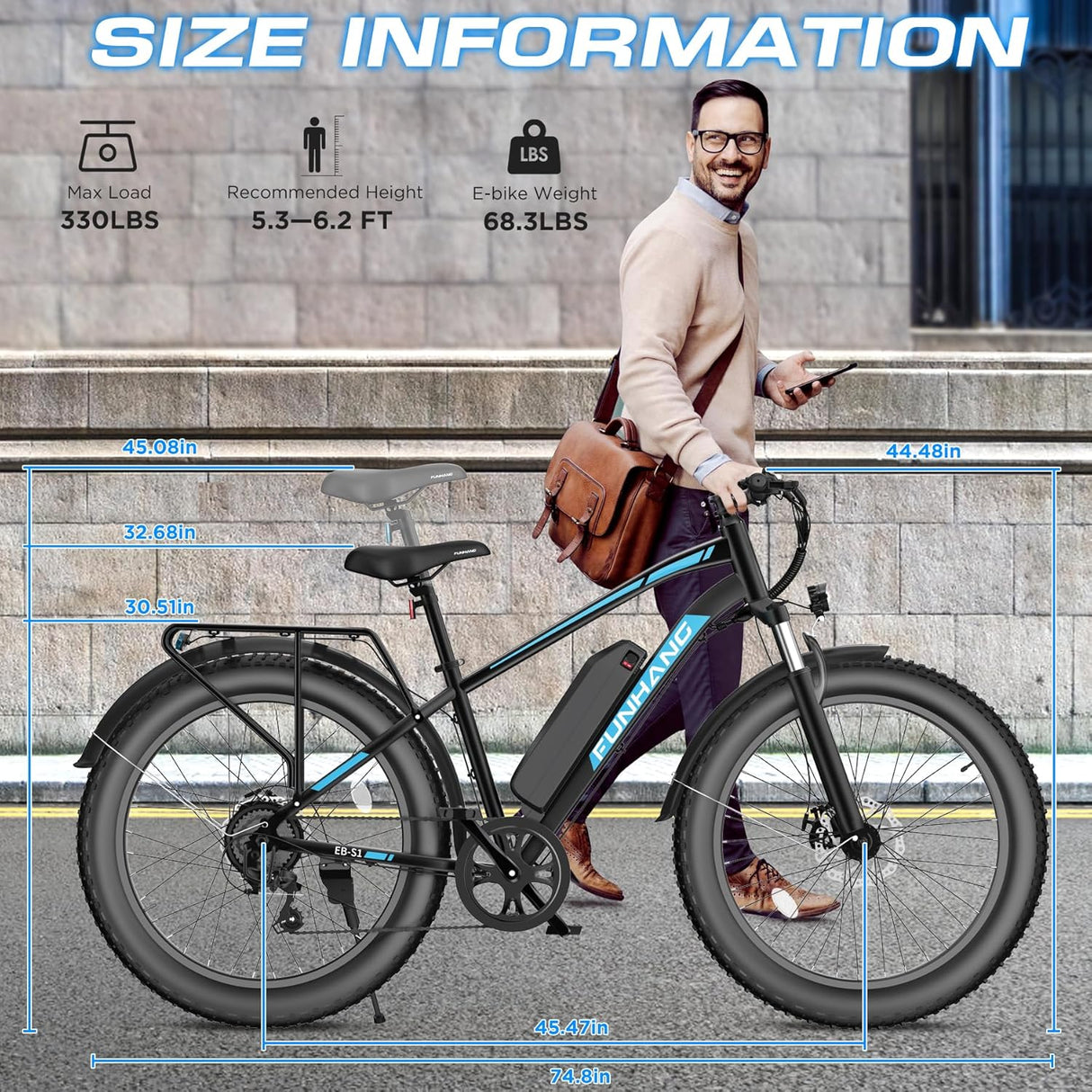Bicicleta Eléctrica 750W, 60 Millas, Suspensión, 26 Fat Tire