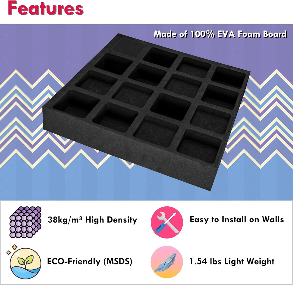 Paneles Acústicos Difusores EVA 12x12 Waffle Estilo 4pcs