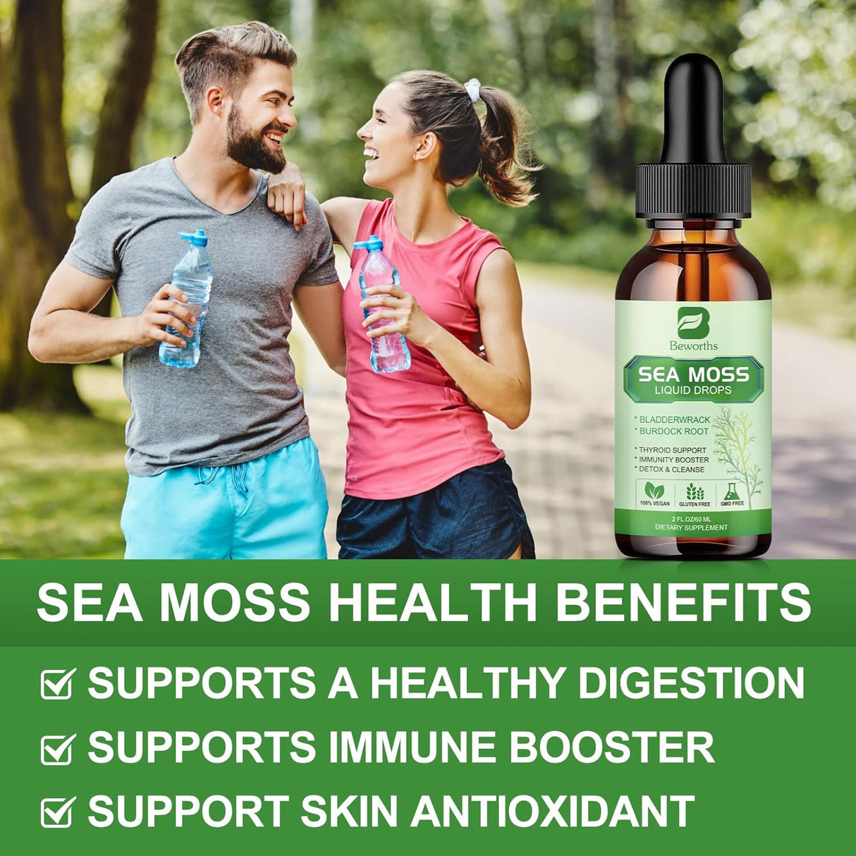 Sea Moss Líquido Orgánico con Spirulina y Burodack, 2oz