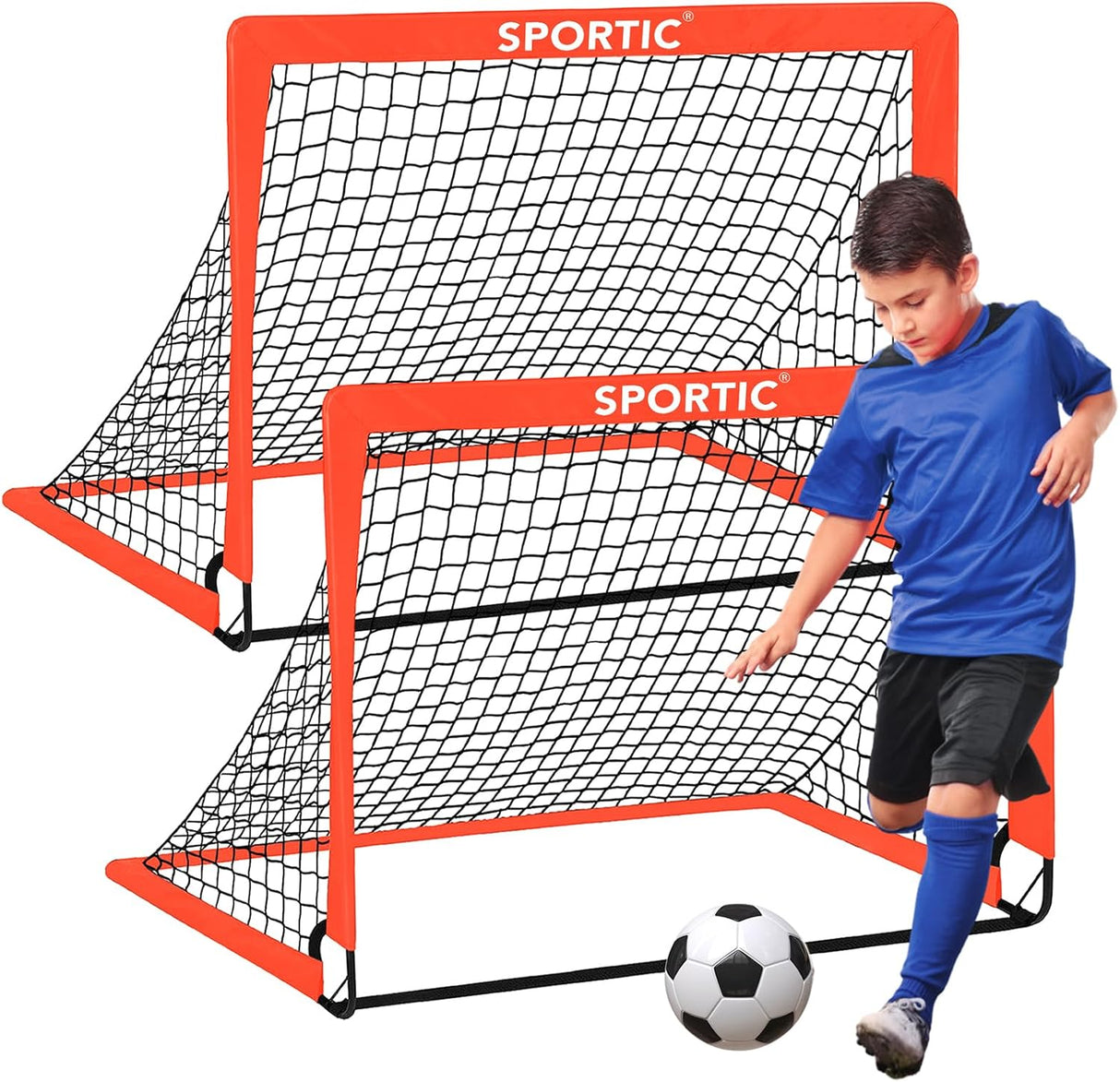 Pack 2 porterias de futbol con redes desplegables