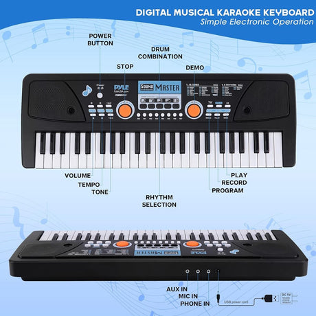 Teclado de piano portátil y micrófono