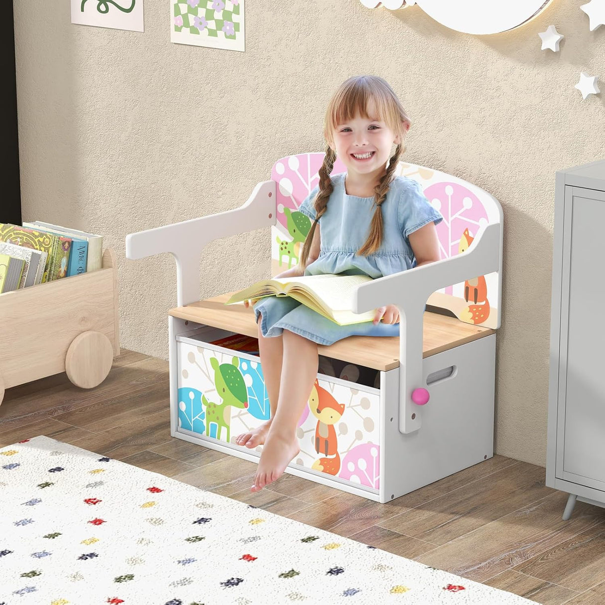 Costzon Juego de mesa y silla para niños con banco juguetes