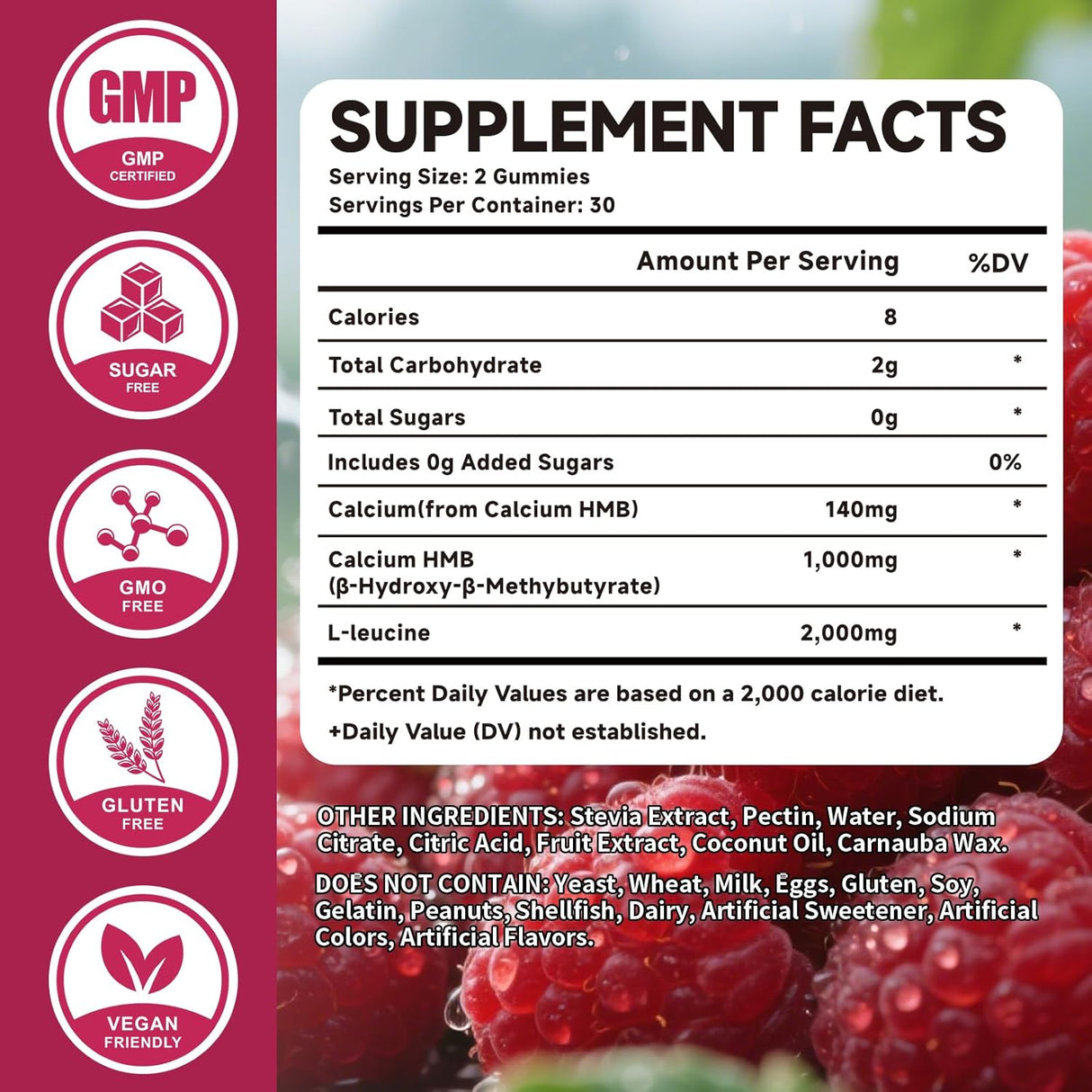 Gummies de HMB y Leucina 3000mg, Sin Azúcar, Vegan, 60u
