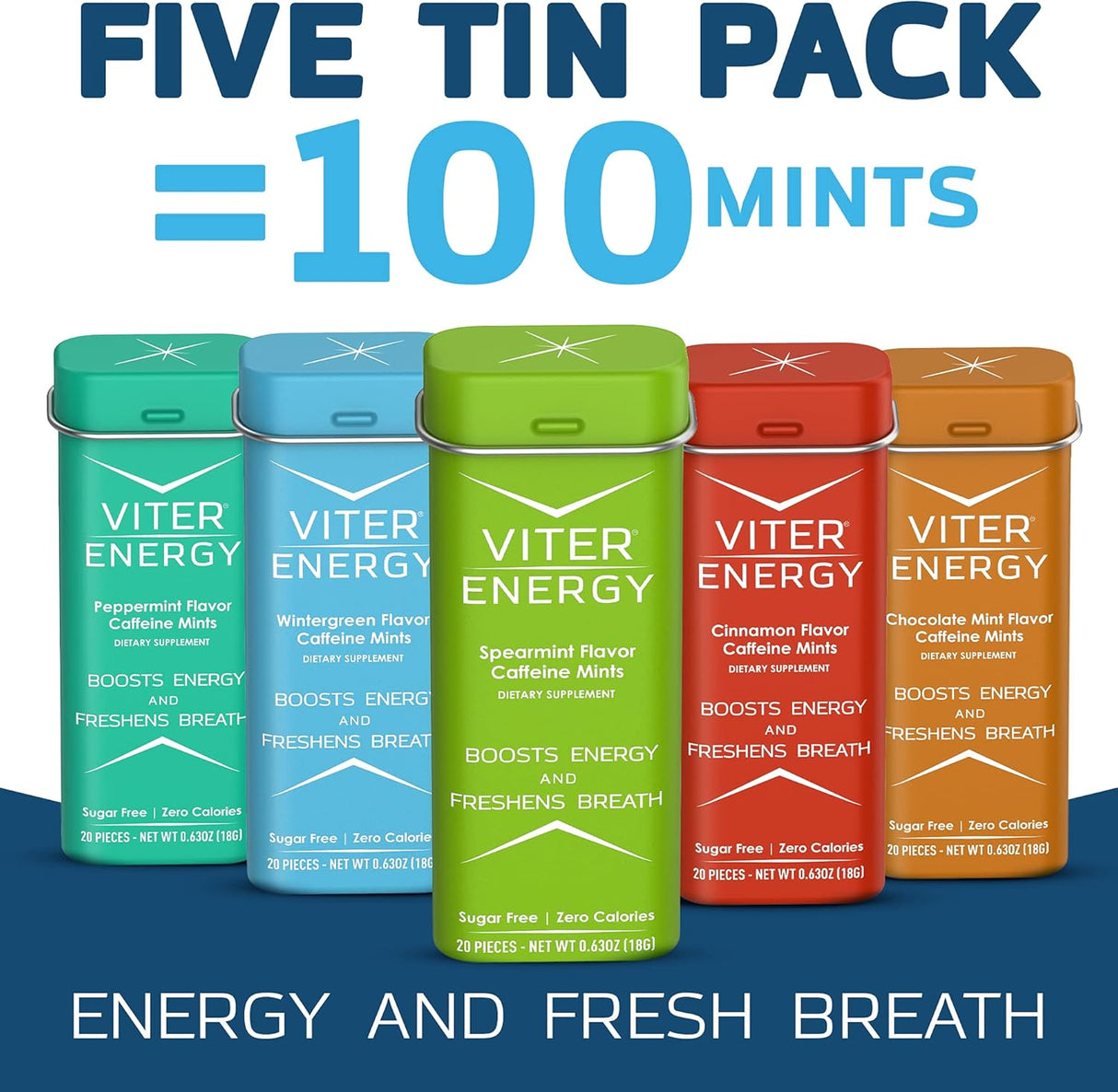 Mentas Viter Energy 40mg Cafeína, Sin Azúcar, 100pcs Total