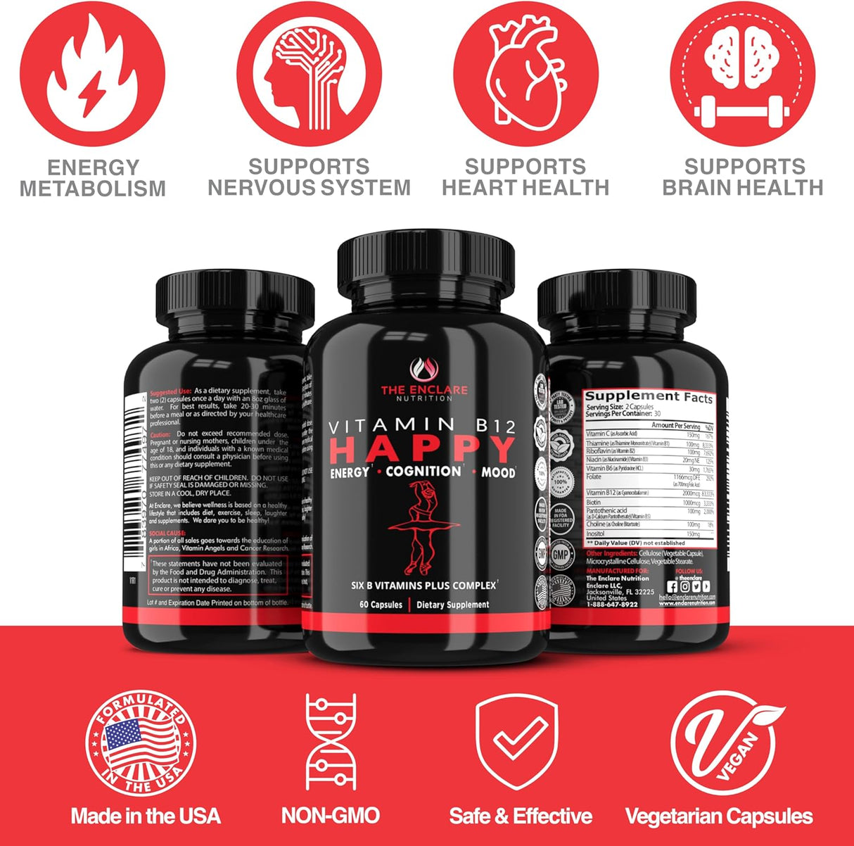 Enclare Nutrición B12 y Complejo B con C, Energía y Apoyo