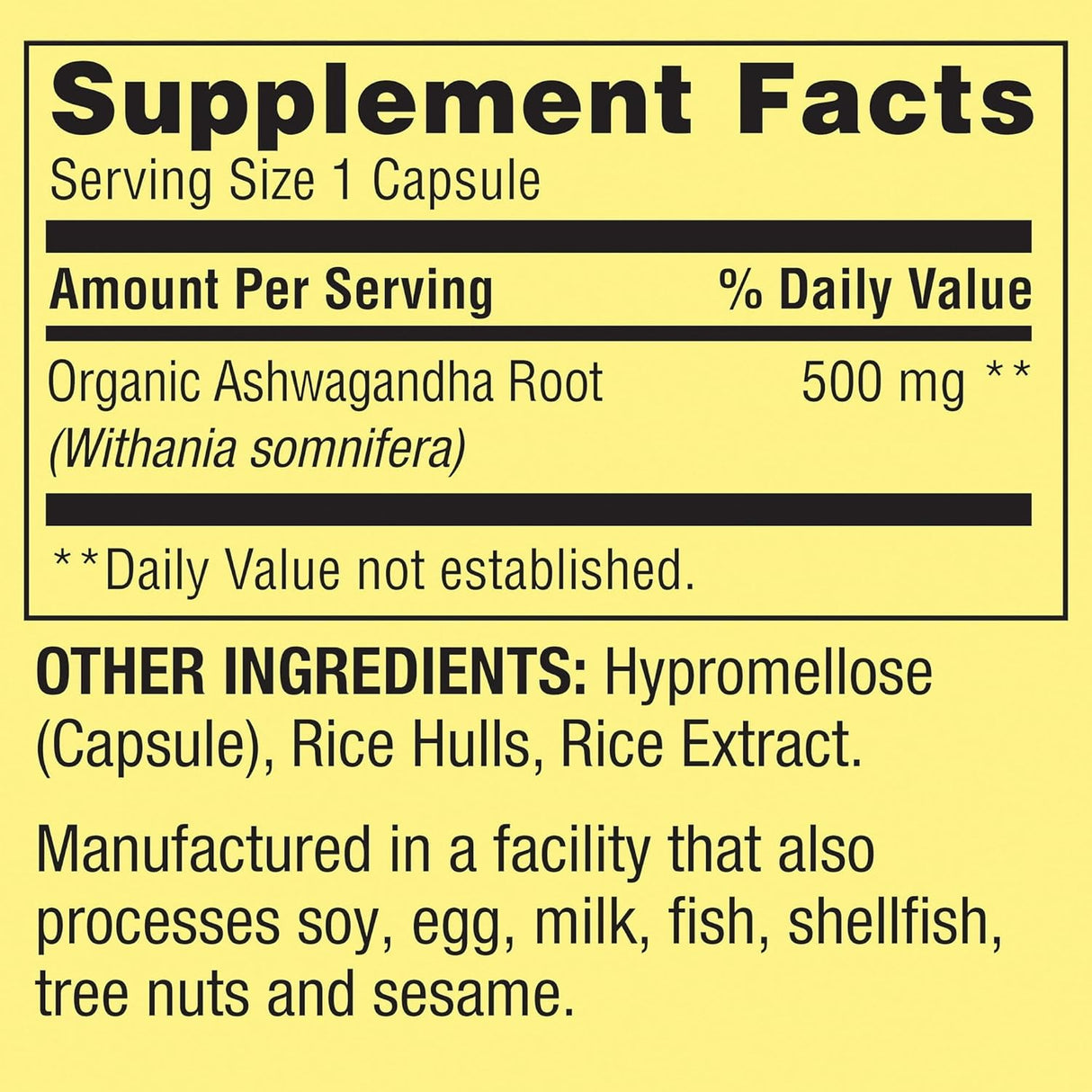 Cápsulas de Ashwagandha 500mg - Spring Valley - Polvo de raíz